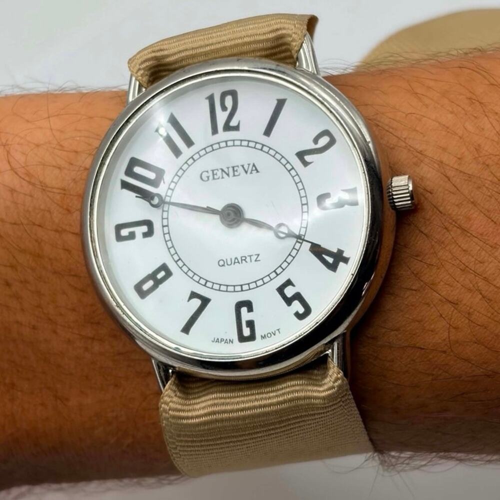 Silver & Tan Geneva Watch